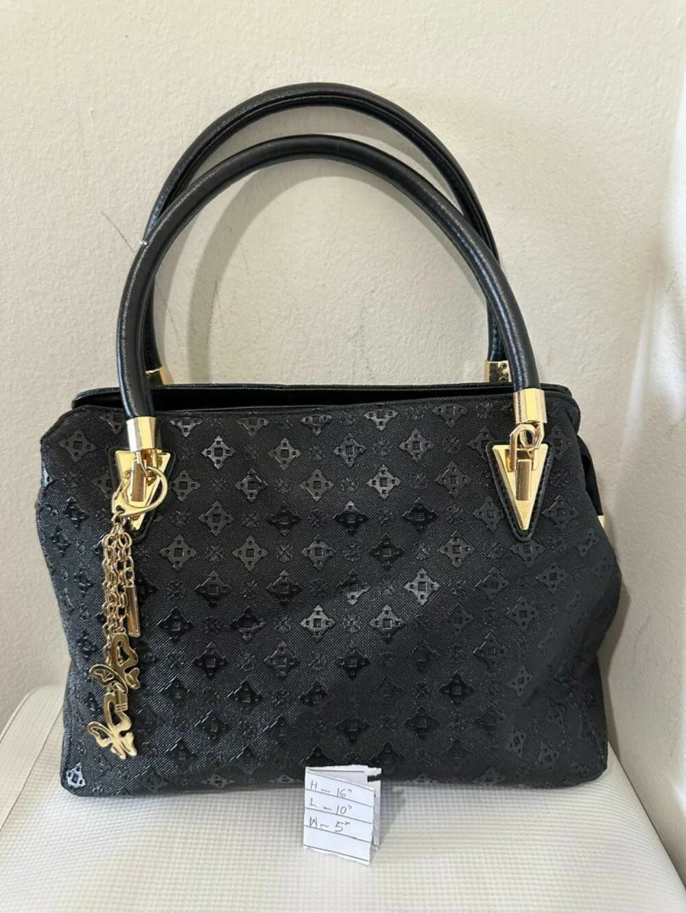 Black PU Leather Purse Handbag w/ Goldtone Hardware & Charm